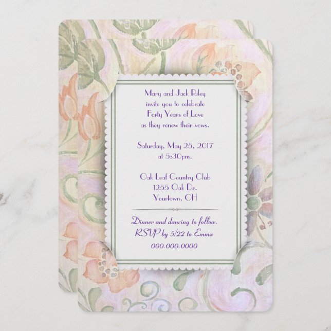 watercolor florwal Wedding Vow Renewal Invitation (Front/Back)