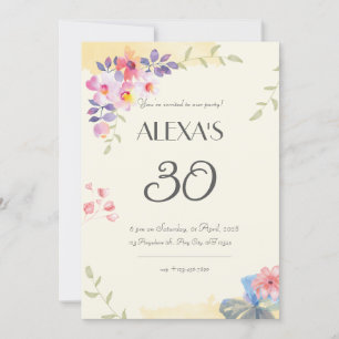 Watercolor Flower 30'th birthday invitation