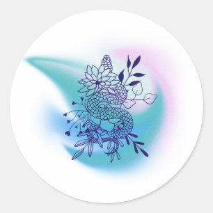 Watercolor Flower and Snake Classic Round Sticker