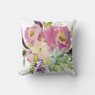 Watercolor Flower and Succulent Cushion