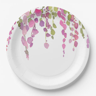watercolor flower art beautiful pink green paper plate