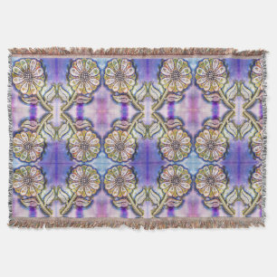 Watercolor flower art on blue throw blanket