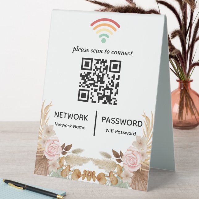 Watercolor Flower Baby Shower Wifi Network QR Code (In SItu (Table))