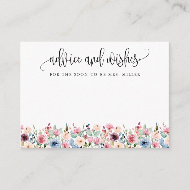 Watercolor Flower Blooms, Advice and Wishes Card (Front)