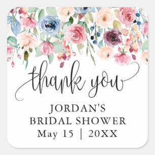 Watercolor Flower Blooms Thank You Favour Square Sticker