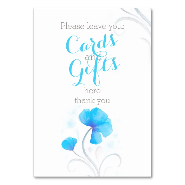 Watercolor flower blue wedding gift table sign table number (Back)