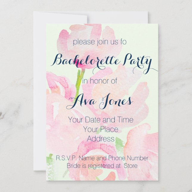 Watercolor Flower Bouquet Bachelorette Party Invitation (Front)