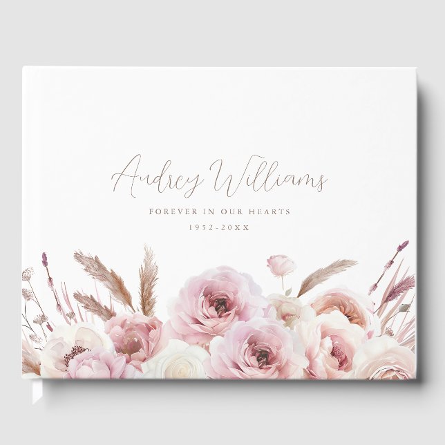 Watercolor, Flower Bouquet, Beige Guest Book (Front)