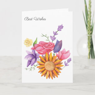 Watercolor Flower Bouquet Illustrated Best Wishes Card