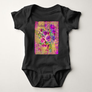 Watercolor Flower Bouquet on Pink Personalised Baby Bodysuit