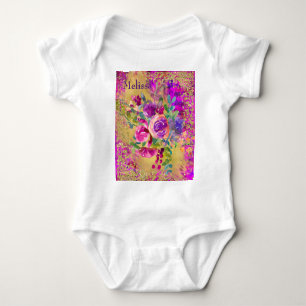 Watercolor Flower Bouquet on Pink Personalised Baby Bodysuit