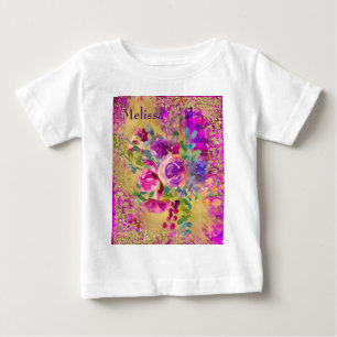 Watercolor Flower Bouquet on Pink Personalised Baby T-Shirt