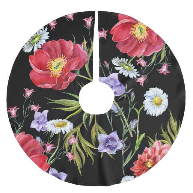 Watercolor Flower Bouquet: Seamless Pattern Brushed Polyester Tree Skirt (Front)