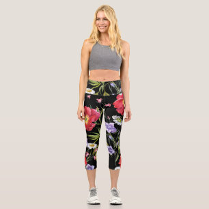 Watercolor Flower Bouquet: Seamless Pattern Capri Leggings