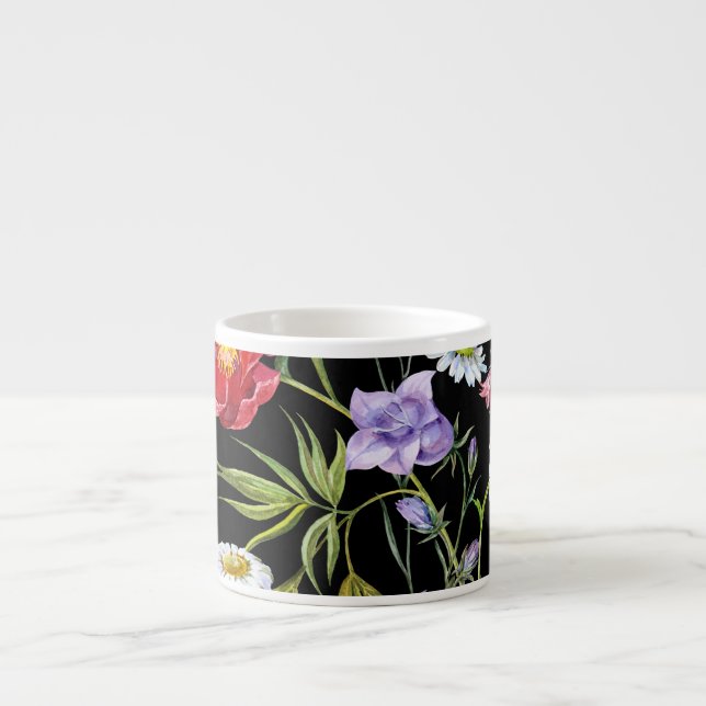 Watercolor Flower Bouquet: Seamless Pattern Espresso Cup (Front)