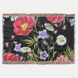 Watercolor Flower Bouquet: Seamless Pattern Throw Blanket