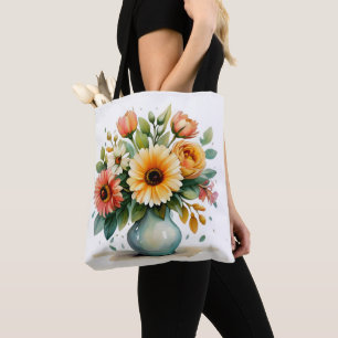Watercolor Flower Bouquet Tote Bag
