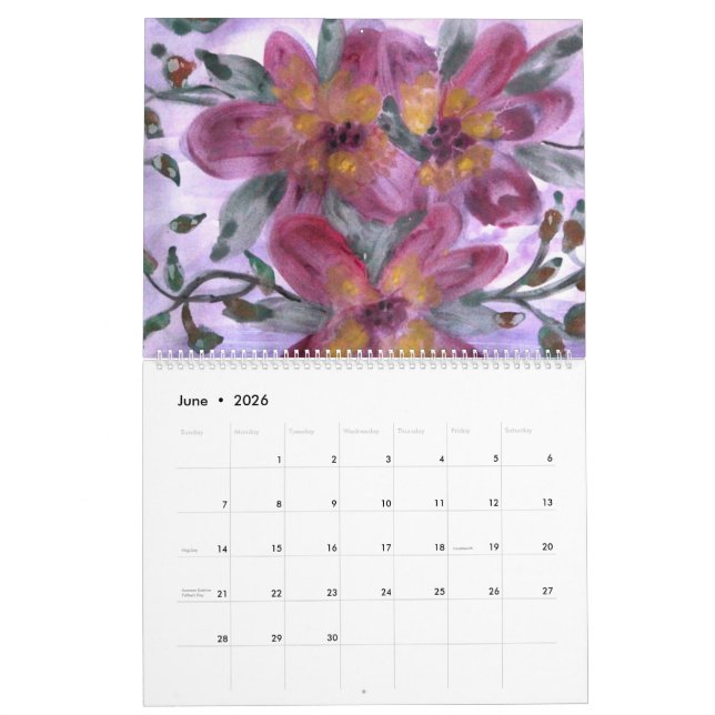 Watercolor Flower Calendar (Jun 2026)