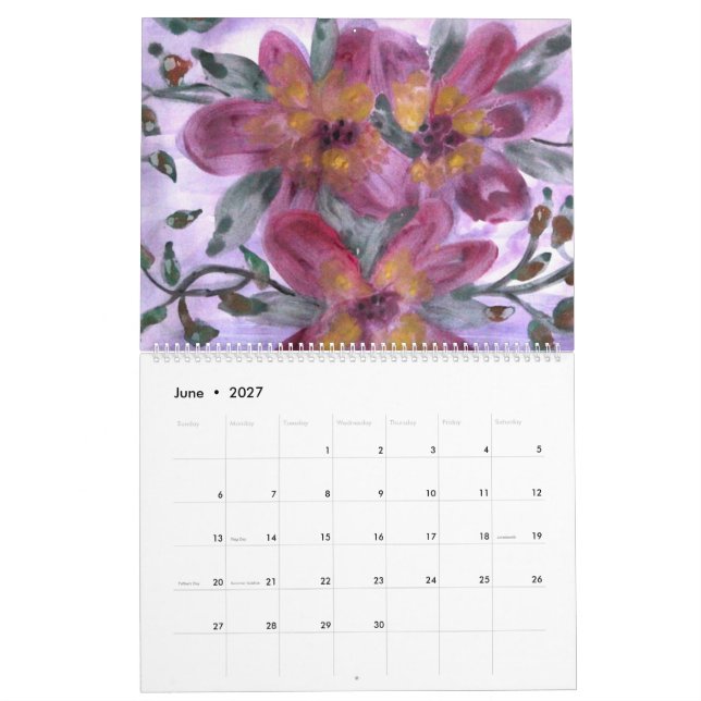 Watercolor Flower Calendar (Jun 2027)