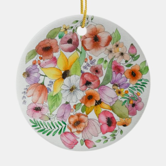 Watercolor flower  ceramic ornament (Front)