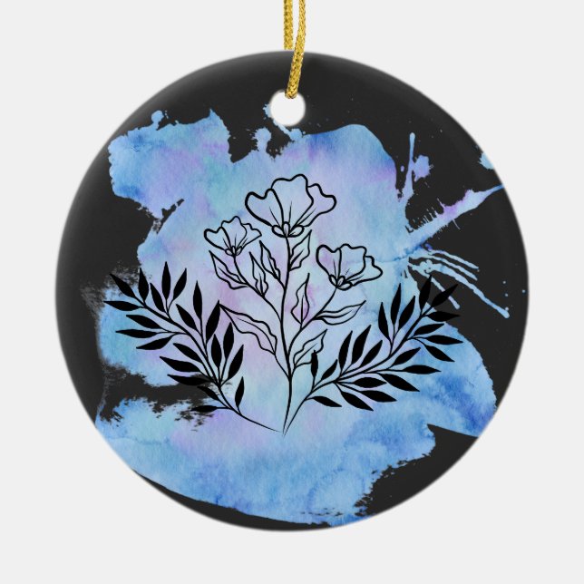 watercolor flower  ceramic ornament (Front)