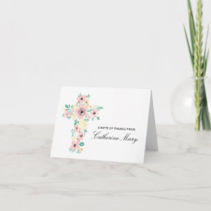 Watercolor Flower Cross First Communion Notes
