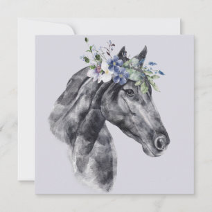 Watercolor Flower Crown Black Horse Portrait Flat