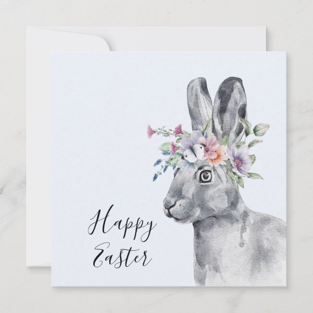 Watercolor Flower Crown Bunny Easter Card (Front)