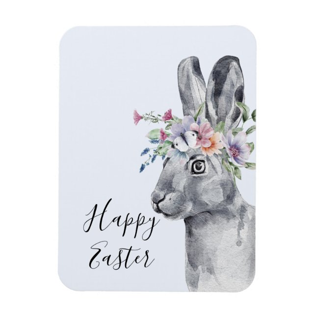 Watercolor Flower Crown Bunny Easter Magnet (Vertical)