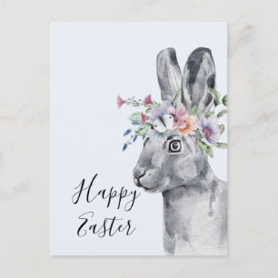Watercolor Flower Crown Bunny Easter Postcard