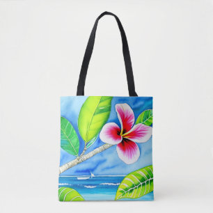 Watercolor flower design tote bag