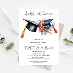 Watercolor Flower Double Graduation Party Invitation