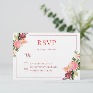 Watercolor flower double happiness wedding RSVP card