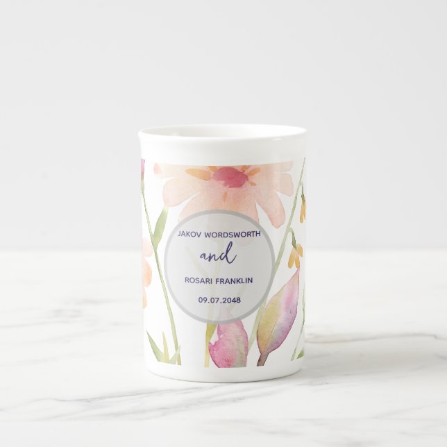 watercolor flower editable bone china mug (Front)