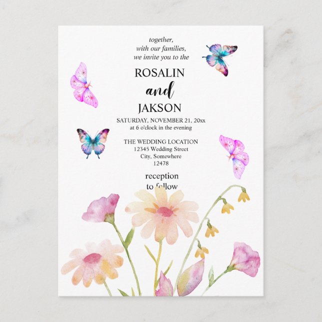watercolor flower editable invitation postcard (Front)