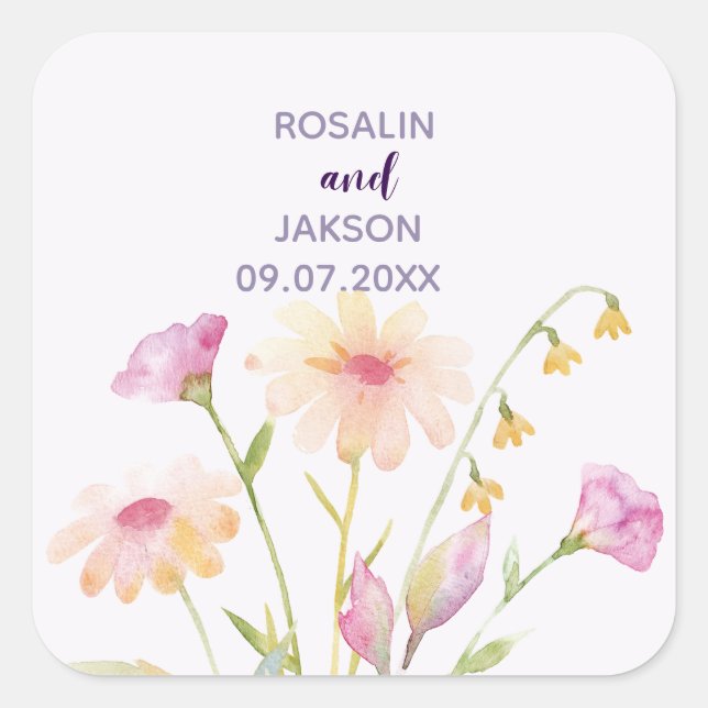 watercolor flower editable Invitation  Square Sticker (Front)