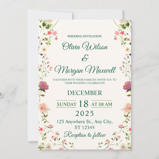 Watercolor Flower Event Card with Custom Text (Front)