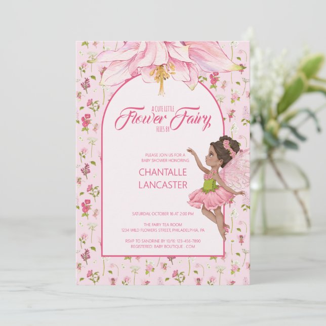 Watercolor Flower Fairy Baby Shower Invitation (Standing Front)