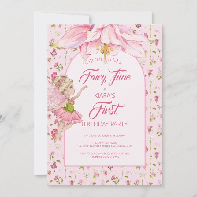 Watercolor Flower Fairy Girl Birthday Invitation (Front)