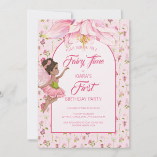 Watercolor Flower Fairy Girl Birthday Invitation