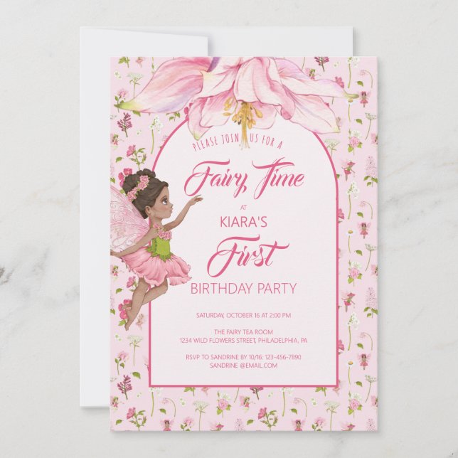 Watercolor Flower Fairy Girl Birthday Invitation (Front)