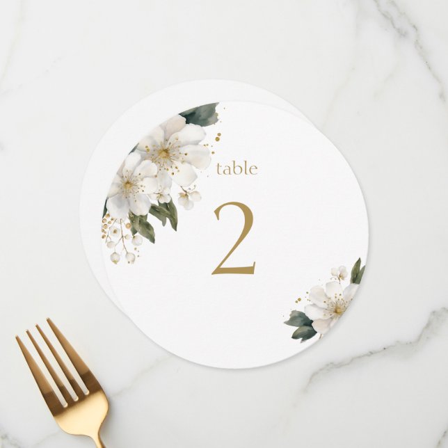 Watercolor Flower & Foliage Wedding Table Number (Front/Back In Situ)