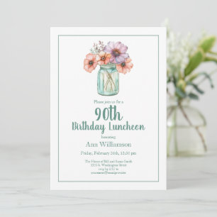 Watercolor Flower Garden 90th Birthday Invitation