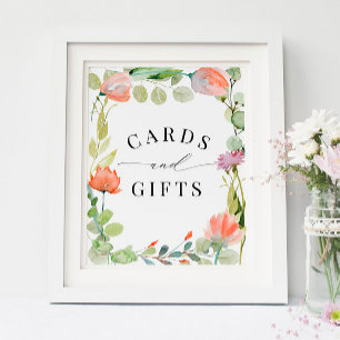 Watercolor Flower Garden Shower Cards and Gifts Poster