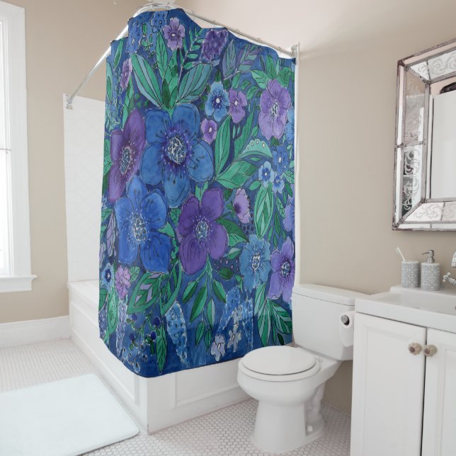 Watercolor, flower garden shower curtain (In Situ)