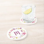 Watercolor Flower Garland Monogram Coaster<br><div class="desc">A pretty watercolor painting of a wreath of autumnal wildflowers.
Change the initial to customise.</div>