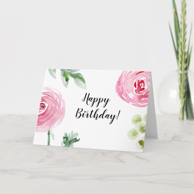 Watercolor Flower Happy Birthday Card (Front)