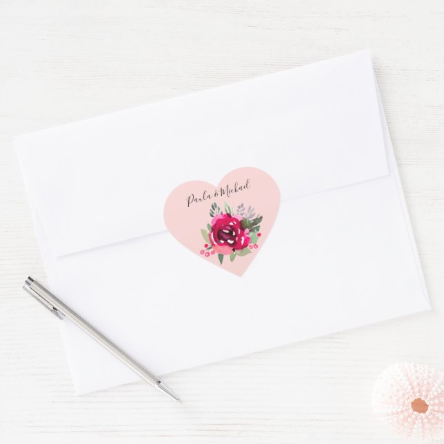Watercolor Flower Heart Sticker (Envelope)