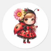 Watercolor Flower Ladybug Girl