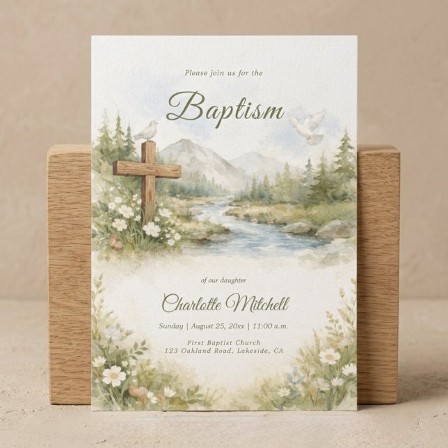 Watercolor Flower Minimalist Baptism Invitation (Creator Uploaded)
